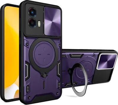 Produktbild von Handyhülle für Motorola Moto G 5G 2023 Dual-Layer Stoßfest Rüstung Hülle mit Dia Kameraschutz und Kreisförmig Ring Ständer Lila