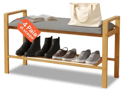Immagine prodotto di Panca porta scarpe in bambù con seduta imbottita e design elegante
