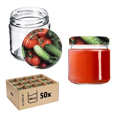 A collection of glass jars and a cardboard box containing jars, presented on a white background.