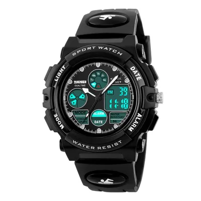 A black digital sports watch with a black strap, shown from the front against a white background.