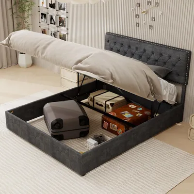 Produktbild von MODFU Doppelbett 160 x 200 Boxspringbett Polsterbett mit Kopfteil Bettgestell Jugendbett mit Stauraum,Stoff,mit Matratze,Beige