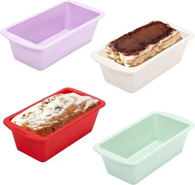 Obrázok produktu pre Silikónové formy na pečenie, sada 4 malých obdĺžnikových foriem, 20 x 9,5 x 5,5 cm, na koláče, toastový chlieb, fritézu, príslušenstvo na pečenie