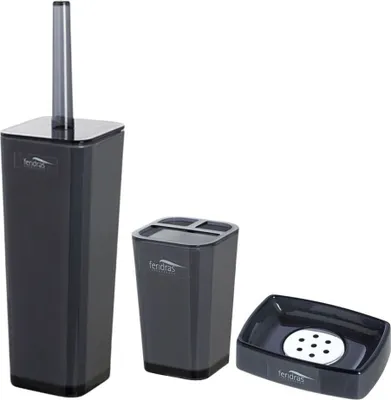 Produktbild von 3tlg Set Bad Accessoires WC Bürste Zahnbürstenhalter Seifenschale Rodi Grigio