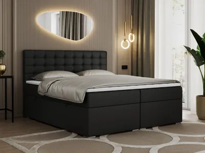 Produktbild von Boxspringbett 200x200 mit Bettkasten, Bett 200x200 mit Matratze und Topper - SUSAN - 200x200 - Schwarz - Kunstleder - H4