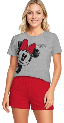 Obrázok produktu pre Dámske pyžamo Disney Minnie Mouse - pyžamový set s krátkym rukávom a šortkami sivý/červený L