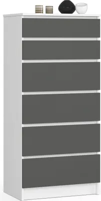 Produktbild von Akord Kommode 6 Schubladen Weiß/Graphitgrau 60X40X130 Cm