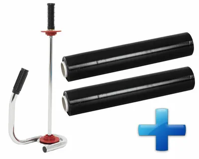 Produktbild von 1x Sparset 2 Rollen Handstretchfolie Handwickelfolie schwarz mit Abroller DE LUXE
