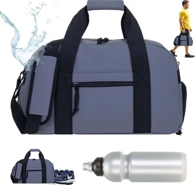 Produktbild von Sporttasche Fitness Tasche aus Plane regenabweisend Herren Damen Reisetasche mit Schuhfach Nassfach 46 cm 24 L Training Schwimmen Schule Freizeittasche Elephant Hydro Gym Bag 12819 Grau + Trinkflasche