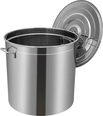 Produktbild von Kochtopf aus Edelstahl - Suppen- & Fleischtopf - Höhe 50 cm - Mit Edelstahldeckel - Für Gasherd - Silber