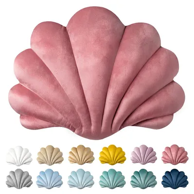 Schelpvormig sierkussen, fluweel, 1 St., roze, 35,6x28 cm