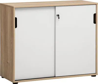 Produktbild von Büro Aktenschrank 100 cm breit in weiß matt mit Eiche, abschließbar - ELURU-80