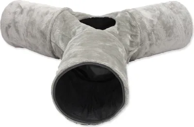 Image de Tunnel MAGIC CAT en peluche en forme de Y bruissant gris 80 cm