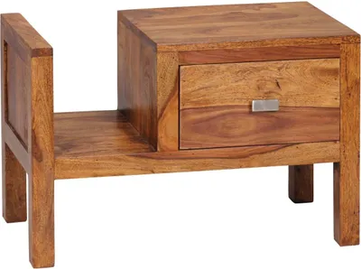 Produktbild von Nachttisch MUMBAI Massiv-Holz Sheesham Nacht-Kommode 40 cm hoch Schublade mit Zeitungsablage Nachtschrank Echt-Holz