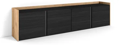Image de PULLER, Meuble TV, Banc Télé, 207x50x35 cm, Pour les TV jusqu'à 80", Meubles de salon, Noir et chêne
