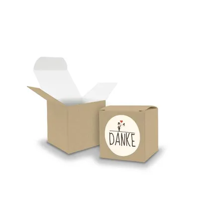 Produktbild von SET DANKE Hochzeitspaar (Motiv24) 24x Faltschachtel Würfel 5cm BRAUN + Sticker