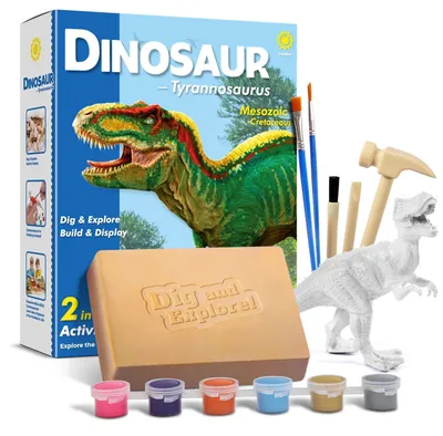 Immagine prodotto di Kit di scavo a tema dinosauro, scheletro di Tyrannosaurus Rex, 2-in-1, set di pittura incluso, adatto a bambini dai 6 anni in su