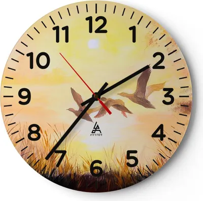 Produktbild von Wanduhr - Rund - Glasuhr - Vogel Natur Wasser - 30x30cm - Schleichendes Uhrwerk - Lautlos - zum Aufhängen bereit - Dekoration Modern - Wanddekoration aus Glas - C4AR30x30-3686