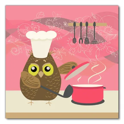 Produktbild von Wallario selbstklebende Möbelfolie/ Tischdecke für Innen und Außen, Größe: 50 x 50 cm - Lustige Eule beim Kochen mit Kochmütze