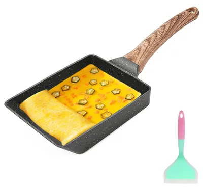 Produktbild von Tamagoyaki-Pfanne, japanische Omelettpfanne, rechteckige Aluminiumpfanne mit Antihaftbeschichtung, kleine Größe, geeignet für Gas- und Induktionsherde (schwarz)