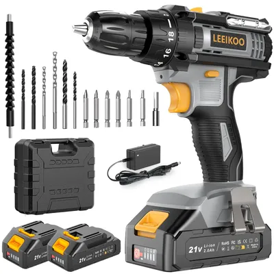 Akku-Bohrschrauber 21 V, 42 N·m, 2×2,0 Ah, 2 Gänge, 18+1 Stufen, 14-tlg. Set