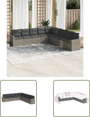Produktbild von The Living Store 9-tlg. Garten-Sofagarnitur mit Kissen Grau Poly Rattan
