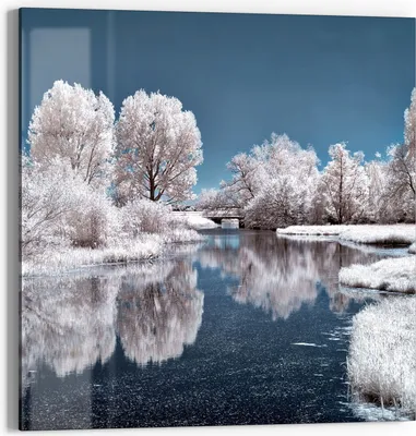 Produktbild von DEQORI Glasbild Echtglas 30x30 cm 'Stille Wasser' Wandbild Bild modern Deko