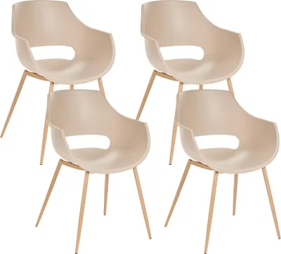 Produktbild von BELIANI Esszimmerstuhl 4er Set Beige aus Kunststoff u. Eisen in Holzoptik Modernes Design mit Armlehnen Minimalistischer Stil für Küche Esszimmer