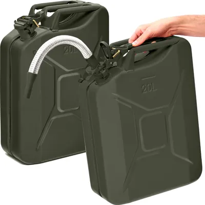 Produktbild von BW® Kraftstoffkanister Metall Benzinkanister 2x 20 Liter mit Ausgießer - Bronzegrün RAL 6031-F9 - UN-Zulassung - Hergestellt in Europa