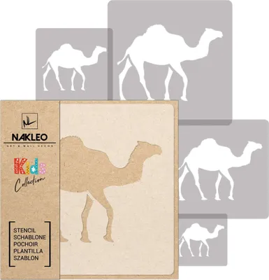 Produktbild von Schablonen Malen für Kinder, 5 Stück Set 9x9 cm bis 34x34 cm Dromedar Kamel Tier, Wiederverwendbare Kunststoff für Kinderzimmer Malvorlage Raumdekoration