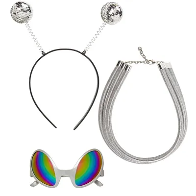 Produktbild von Space Kostüm Set "Alien" - Silber 68598 | Glitzer Haarreif Brille