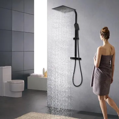 Imagen del producto de Regenducha con termostato - Cabezal de ducha de 30 cm - Sistema de ducha moderno para baño