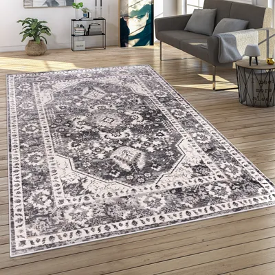 Image de Tapis de salon Motif oriental court Style vintage Ornements modernes Bordures Dimension 60x100 cm