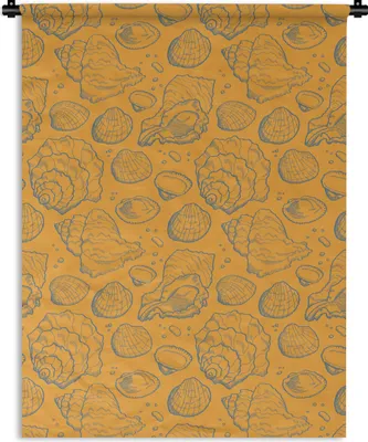 Produktbild von MuchoWow® Wandteppich Wandbehang Muscheln - Gelb - Orange - Muster 150x200 cm Tapisserie Dekoration Wandtuch - Wandaufhängung - Moderner
