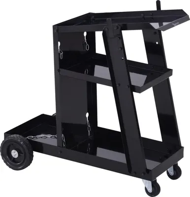 Produktbild von Schweißwagen, Gasflaschenwagen, mit Sicherheitskette, 3 Regale, schwarz