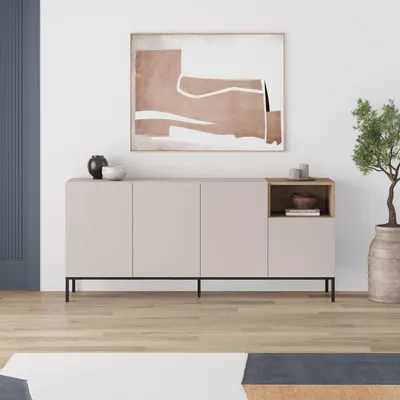 Produktbild von Skye Decor, Hochwertiger Konsolentisch 100% Melamin, Sandstein & Sepet Eiche, 180 cm