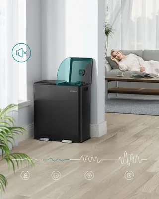 Produktbild von Mülleimer Küche, 2 x 30 L, 2 Fächer, Mülltrennsystem, Softclose, herausnehmbare Inneneimer, Pedalen, Stahl, schwarz