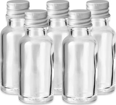Produktbild von 5x Klare Glasflasche 20 ml mit silbernem Aluminium Schraubverschluss