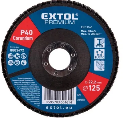 Obrázek produktu pro Lamelový kotouč Extol Premium 8803472 úhlový lamelový kotouč z korundu, O125mm, P40