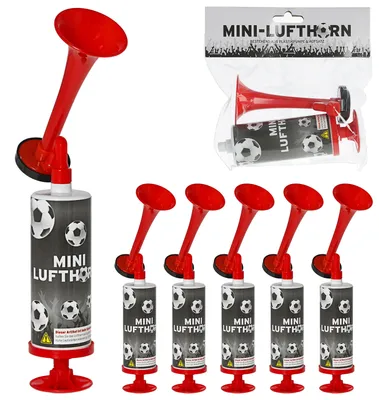 Produktbild von Mini Lufthorn 6er Set Pumpe Horn Signalhorn Fanfare Luftdruck Partyzubehör Fussball WM EM Fanartikel Signalpfeife