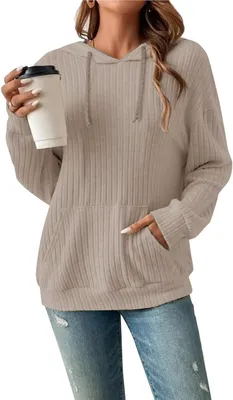 Productafbeelding van Damenhoodie, gestreept, losvallend, beige, comfortabel, casual stijl, maat XXL