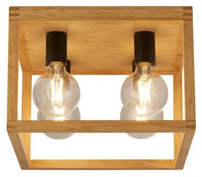 Produktbild von Quadratische zeitgenössische Deckenleuchte Braun Schwarz Holz 4 Lichter E27