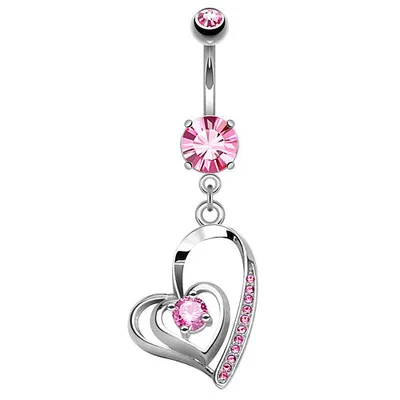 Produktbild von Taffstyle Bauchnabelpiercing Bauchnabelpiercing Schmuck Stecker Tribal Kristall Herz Anhänger, Silber | Pink