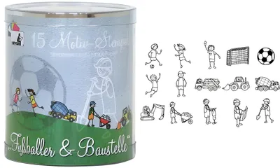 Produktbild von HEYDA Motivstempel Set "Fußballer & Baustelle" Runddose 15 Stempel