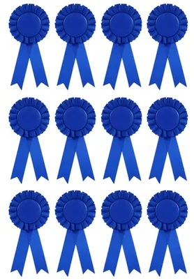 12 leere Preisrosetten mit Band, Siegerband, Blau