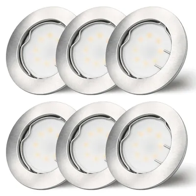 Image de 6 spots encastrables en fer brossé, 45 mm, orientables, module LED MR11 3 W, finition mate, 240 lm, 230 V, blanc chaud 2700 K, 120°