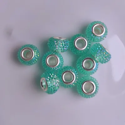 Produktbild von Großloch Spacer Charm Perlen Rondelle Bubble genoppt, 14 mm, 10 Stück, Türkis