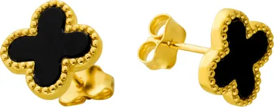 Produktbild von Kleeblatt Ohrstecker Gold 585 14K schwarzer Natur Onyx