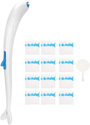 Produktbild von Hygiënische Toiletborstelset mit ergonomischer Handgriff und weggeworfenen Reinigungspads