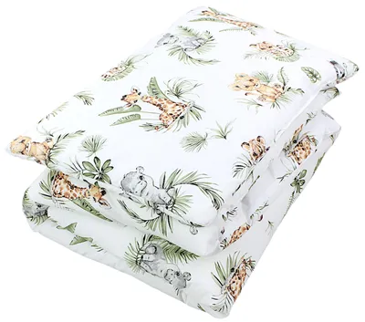 Produktbild von TupTam Kinder Gemusterte Bettdecken Set Ganzjahresdecke Bettdecke Kopfkissen Flachkissen 2tlg., Farbe: Safari / Löwe / Braun / Blätter / Grün, Größe: 135x100 cm