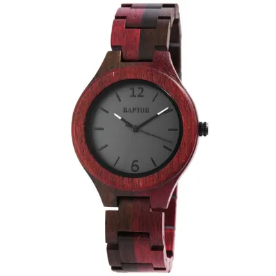 Produktbild von Raptor Damen Uhr Holz Armbanduhr rotbraun gemasert Holzuhr RA10191-001
